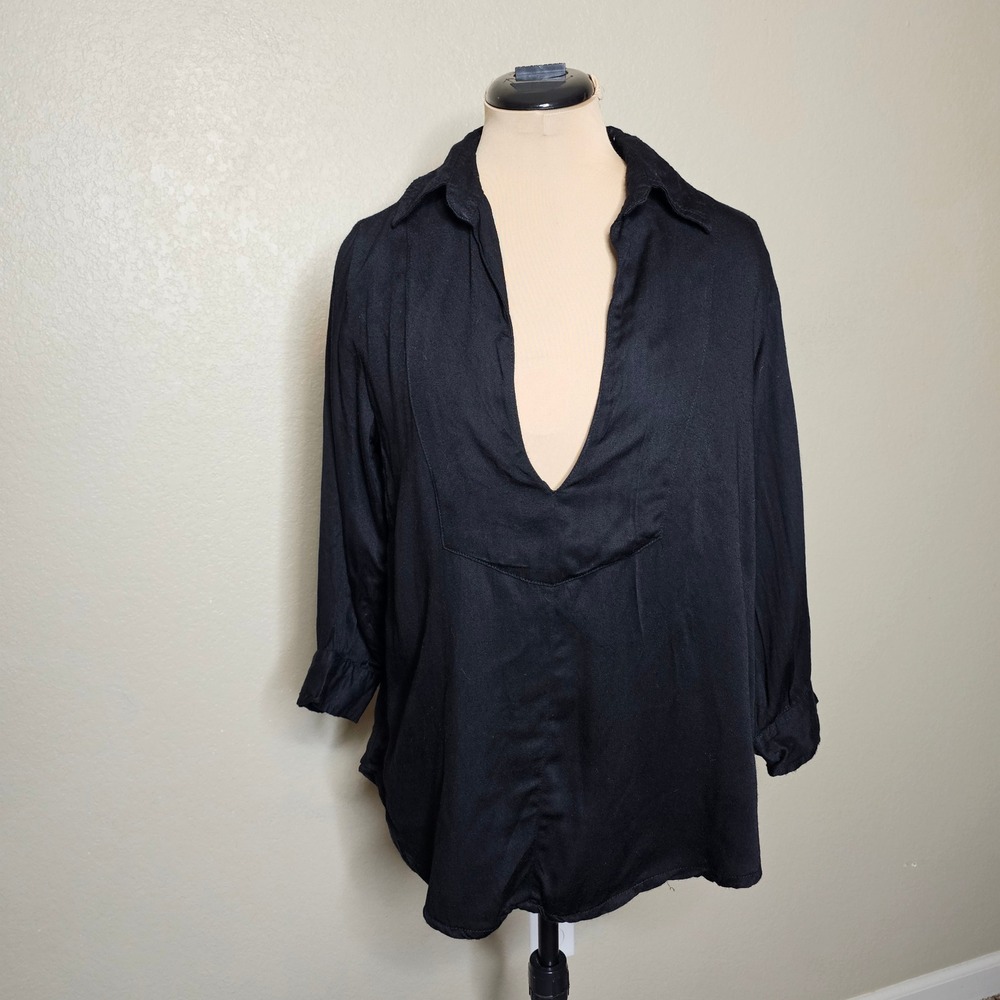 One Teaspoon Womens Black Viscose Deep V-Neck Tunic Top Size XS Half Sleeve